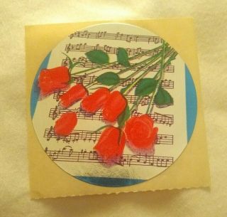Vintage 80s Sticker Lisa Frank Roses Sheet Music Foil 1982
