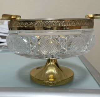 Vintage Lead Crystal Ashtray Mid Century Gold Gilt Footed Etched -