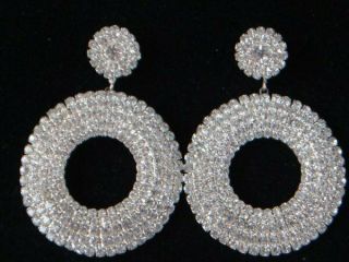 Vintage Clear Rhinestone Runway Style Round Crystal Earrings Pierced Gorgeous