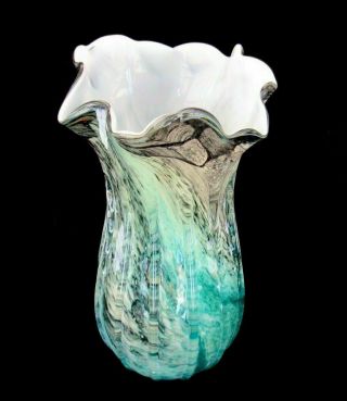 Massive 34.  5cm Murano Italian Art Glass Dramatic Fazzoletto Freeform Vase 2.  5kg
