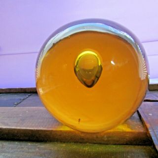 Murano Barbini Oggetti Amber Art Glass Controlled Bubble Round Paperweight