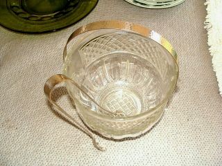 Vintage prescut glass Ice Bucket HAMMERED ALUMINUM tongs & handle 2