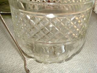 Vintage prescut glass Ice Bucket HAMMERED ALUMINUM tongs & handle 3