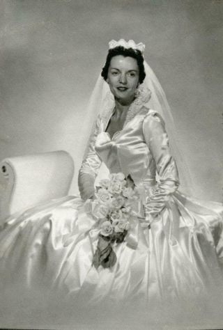Xx679 Vtg Photo Wedding Bride Formal Satin Gown C 1950 