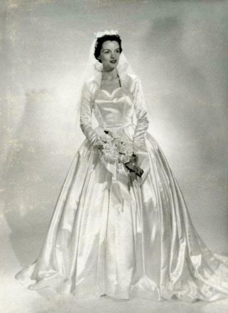 Xx678 Vtg Photo Wedding Bride Formal Satin Gown C 1950 