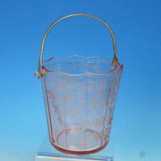 Cambridge Glass - Elegant Etched Diana Pattern - Pink Handled Ice Bucket