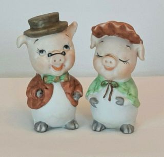 Lefton Pigs Salt And Pepper Shakers Vintage 1950s - 60s Anthropomorphic