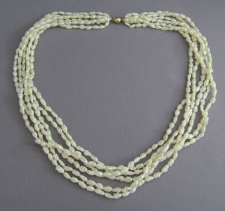 Vintage (6) 14k Yellow Gold Multi Strand White Fresh Water Pearl Necklace