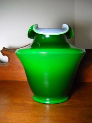 Scarce Fenton Emerald Green Cased Glass Vase 7 3/4 " Tall
