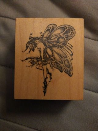 Psx Fairy Pixie Butterfly Wings Rubber Stamp Whimsical Vtg 1988 Wood Mounted