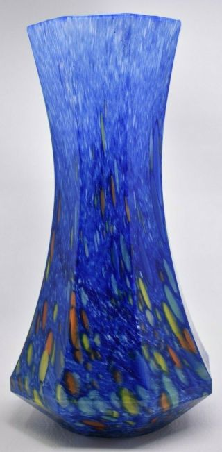 Large 12 " Lavorazione Arte Murano Vase Art Glass Italy Blue Speckled