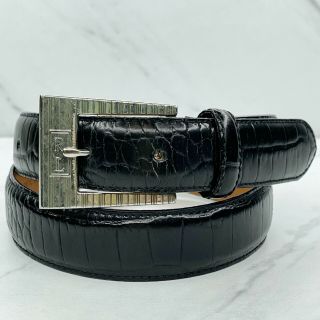Ralph Lauren Black Vintage Croc Embossed Leather Belt Size Small S 26