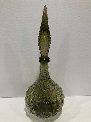 Mid Century Mcm Genie Decanter Bottle With Stopper Olive Green Made In Italy