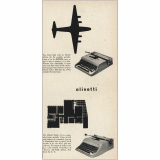 1957 Olivetti Typewriters: Studio 44 And Lettera 22 Vintage Print Ad