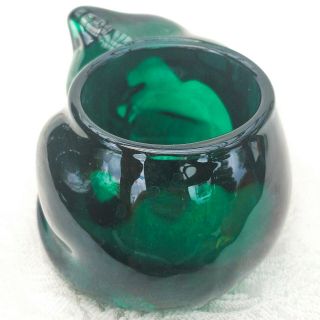 Vintage Indiana Glass Sleeping Kitten Cat Dark Green Glass Votive Candleholder 2