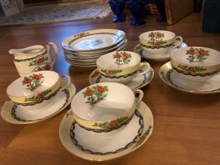 Noritake M Hand Painted Dessert Plates With Cups And Saucers