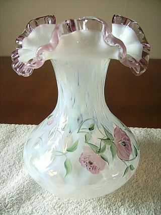 Fenton (h/p) Pink Opalescent Signed By The Artist Vase