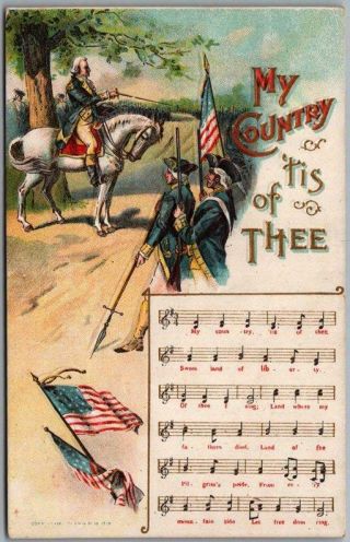 Vintage Music / Song Embossed Postcard " My Country 