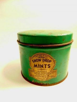 Vintage Small Green E.  G.  Whitman & Co. ,  Snow Drop Mints Tin (empty)
