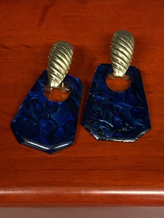 Vintage Blue Paua Abalone Seashell Dangle Earrings 3
