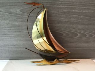 Vintage Mid Century Modern Brass Copper Sailboat Wall Hanging Boat Beach House