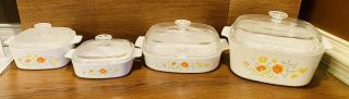 8 Pc Set Vintage Corning Ware Wildflower Casserole Baking Dishes With Lids