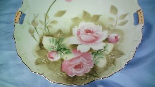Lefton China,  Heritage Green,  Handled Cake Plate,  9 ",  719,  Japan,  Hand Painted