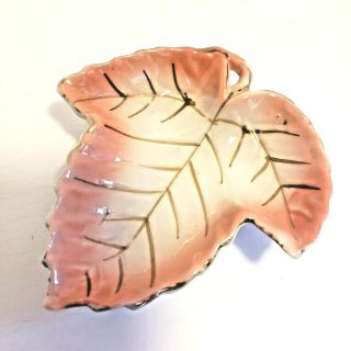 Vintage Japan Porcelain Pink Leaf Shaped Trinket Dish Hand Painted