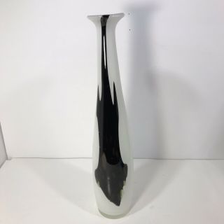 Vintage 1970’s Hand Blown 17” Glass Vase Mid Century Modern White Black Abstract