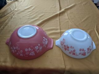 2 Vintage Pyrex Large Pink Gooseberry 4qt 444 2 1/2qt 443 Cinderella Mixing Bowl