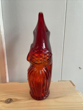 Retro Vintage Red Orange Viking Amberina Hand - Blown Art Glass Owl Vase 3
