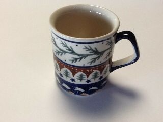 Boleslawiec Hand Made Polish Pottery Coffee Tea Mug Pine Trees