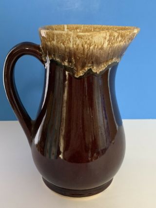 Vintage Roseville Rrp Co 7 1/2 " Tall Pottery Pitcher Brown Drip Glaze Usa