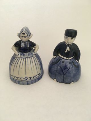 Set Of 2 Delft Blue Hand Painted Holland Dutch Couple Bells Figurines