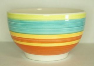 Citrus Grove Striped Ceramic Soup Cereal Bowl - Blue - Red - Yellow - Lime Green