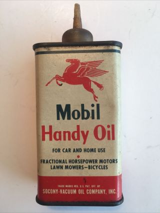 Vintage Mobil Handy Oil Can Pegasus Metal Tin 4 Ounces Pegasus