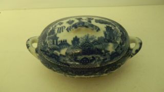 Vintage Blue Willow Ceramic Trinket Dish With Lid Made In Occupied Japan