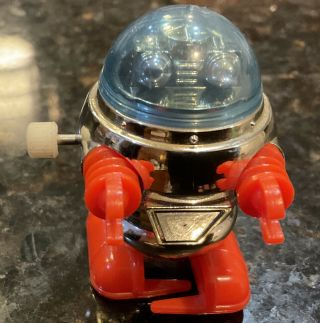 Vintage Tomy Rascal Robot Wind - Up Space Toy - Red With Blue Dome