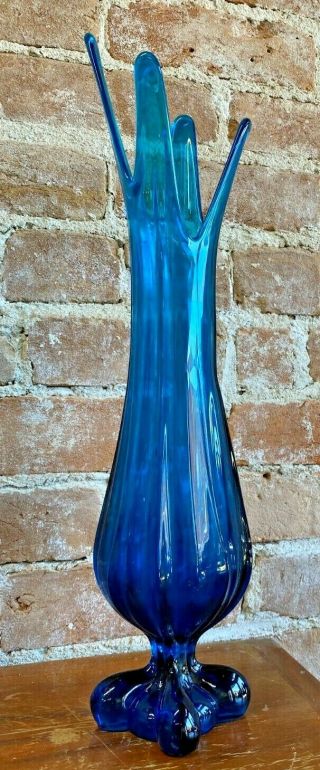 Mcm Stretch Swung Vase Viking Glass Mid Century Modern 4 Footed Bluenique Blue