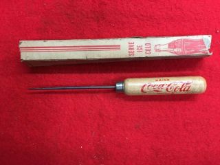 Vintage Coca - Cola Coke Wood Handle Ice Pick W Box Advertising.