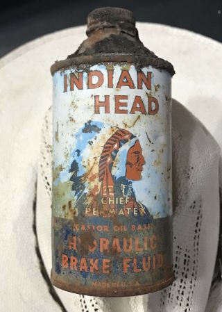 Vintage Chief Permatex Indian Head Hydraulic Brake Fluid Cone Top Oil Can & Cap