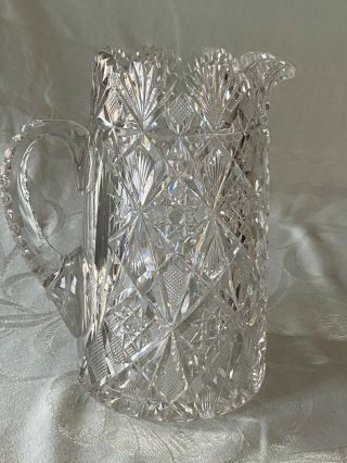 Abp American Brilliant Cut Glass Crystal Pitcher Large 8.  5 " High Base 5 "