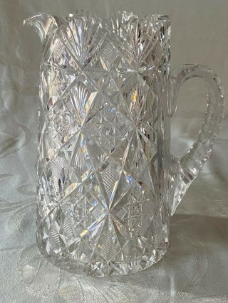 ABP American Brilliant Cut Glass Crystal Pitcher large 8.  5 