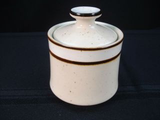 Sango Rainbow Stoneware Capri 651 Sugar Bowl 4 " Brown Trim Off White Speckled