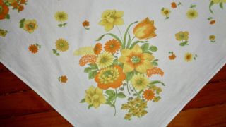 Vintage Yellow & Orange Tulips Daffodil Daisy Flowers Tablecloth Kitchen Textile
