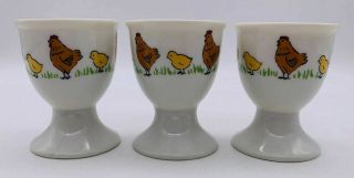 Set Of 3 Porcelain China Egg Cups Hen Chick Chickens 2.  5 " Tall Vintage
