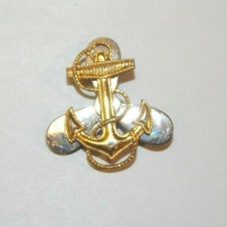 Vintage Wwii Sterling Silver Us Navy Usn Waves Anchor Propeller Pin