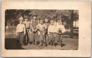 Vintage 1910s Rppc Photo Postcard Boys In Costumes / Fake Beards / Tricycle