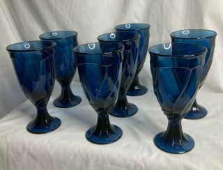 Noritaki Midnight Blue Sweet Swirl Pattern Footed Water Goblets/ice Tea Glasses