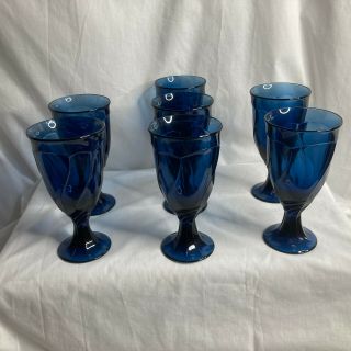 Noritaki Midnight Blue Sweet Swirl Pattern Footed Water Goblets/Ice Tea Glasses 2